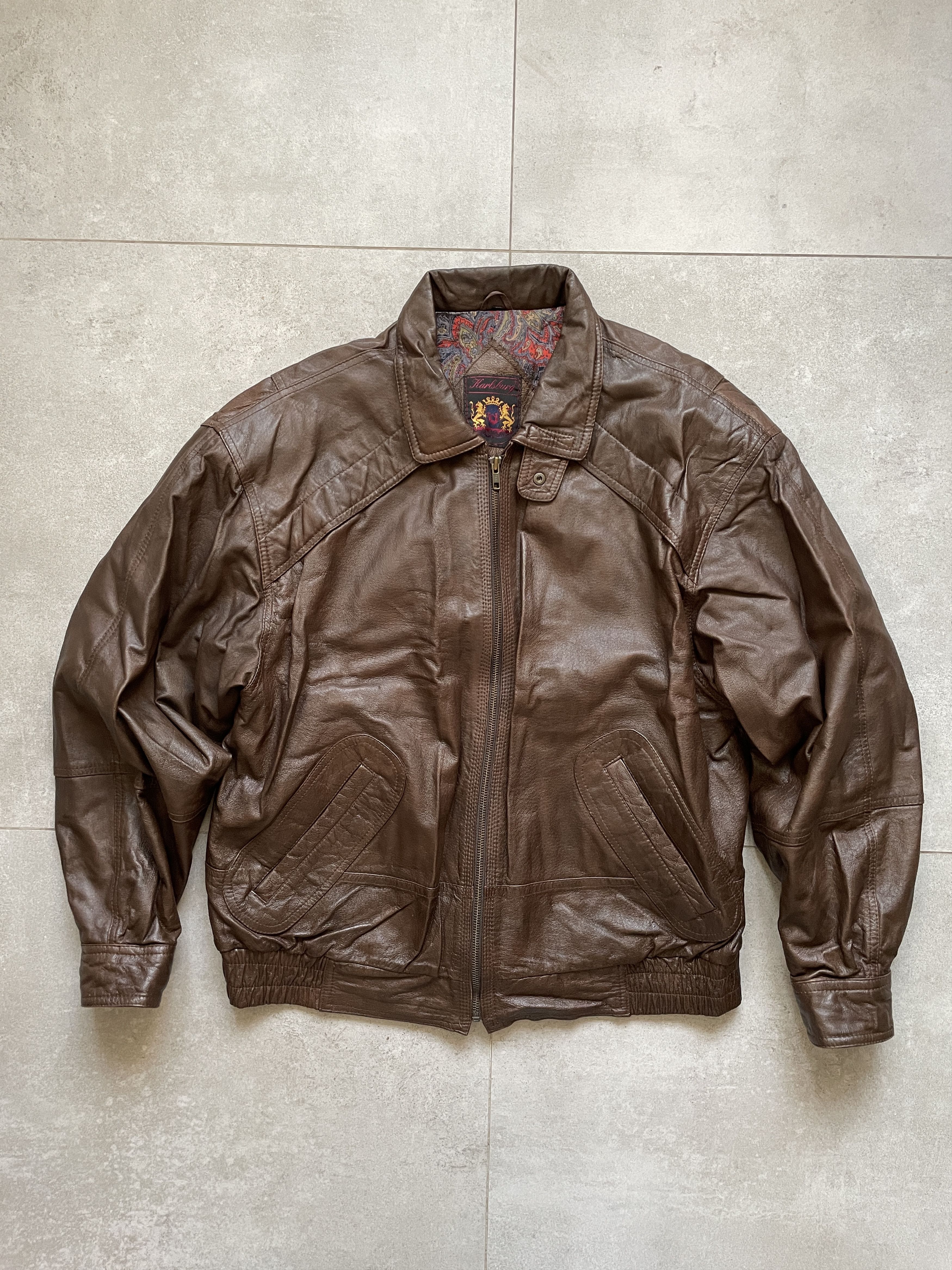 Vintage VINTAGE 90S KARLSBURY BROWN BOMBER LEATHER COAT JACKET