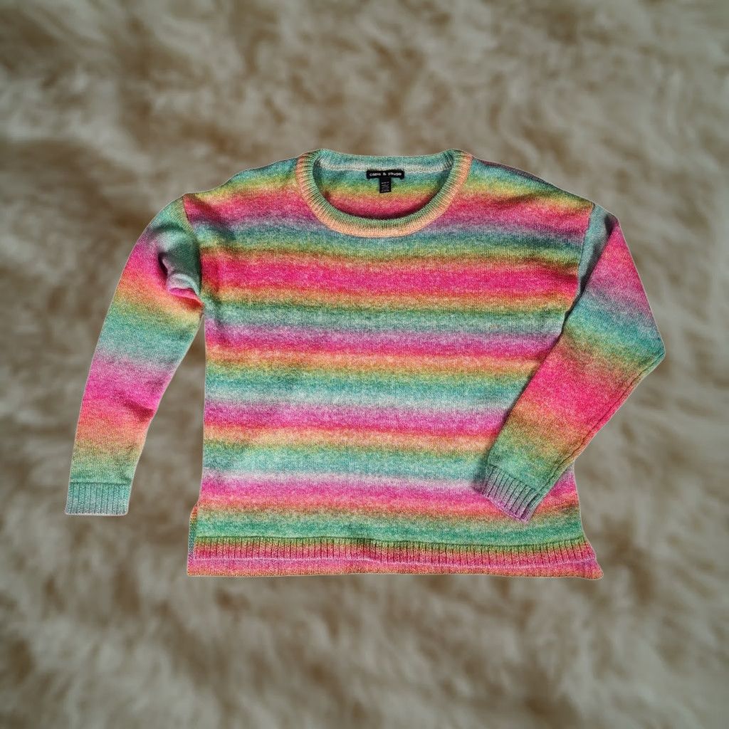 Vintage Cable & Gauge Sweater Womens M Rainbow Striped Space Dye Crewneck Multi Size M / US 6-8 / IT 42-44 - 1 Thumbnail