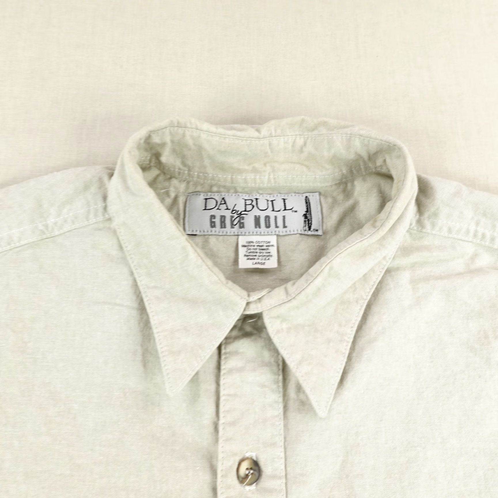 Doublet VINTAGE Da Bull Greg Noll Shirt Mens Large Beige Button-Up Surfer USA Double Pocket Embroidered Cotton Size US L / EU 52-54 / 3 - 2 Thumbnail