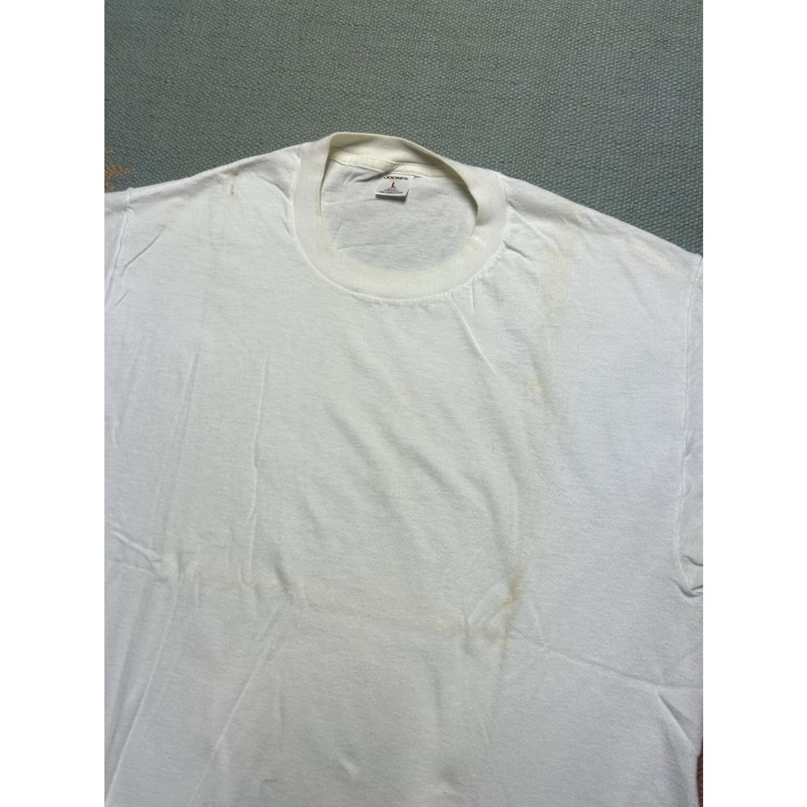 Jockey VINTAGE Jockey T-Shirt White Large USA Men's Cotton Single Stitch Blank Shirt Size US L / EU 52-54 / 3 - 2 Thumbnail