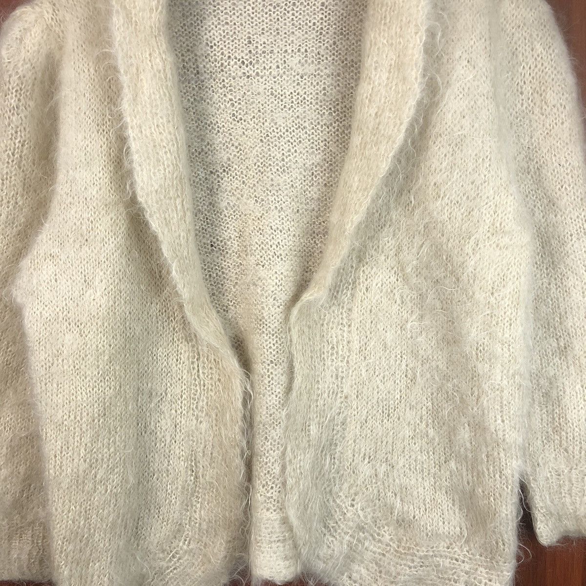 Homespun Knitwear Japan vintage mohair knitwear White cream Cardigan #7494 Size US XL / EU 56 / 4 - 5 Thumbnail