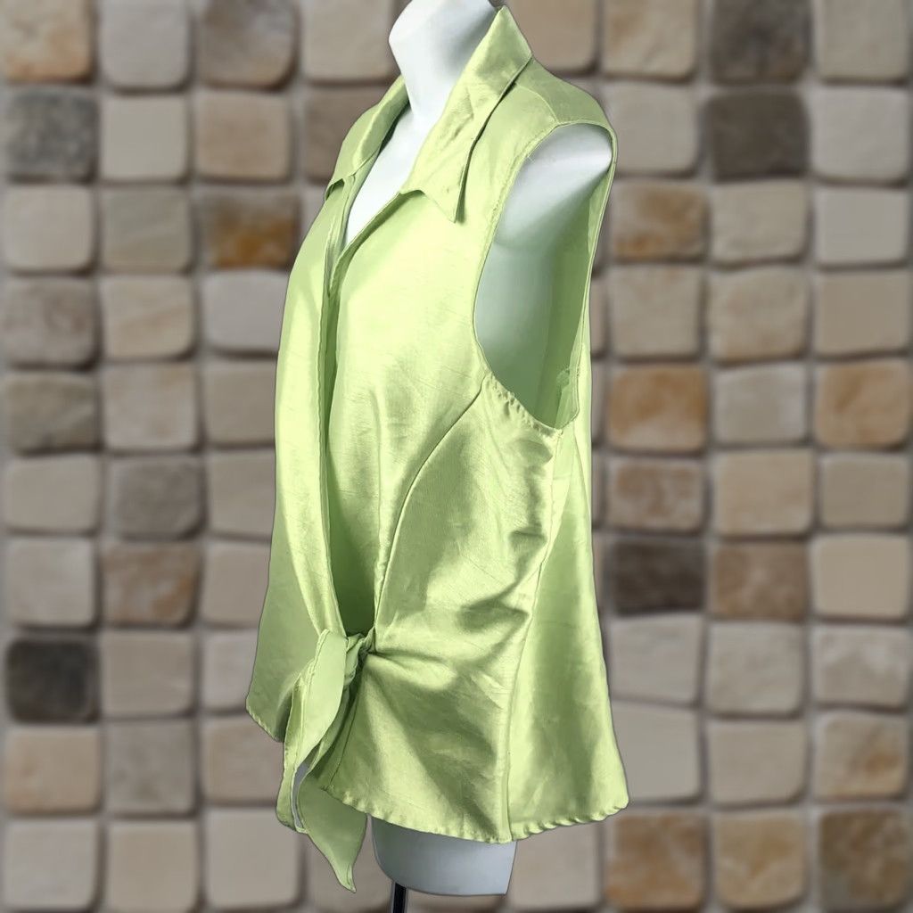Vintage VINTAGE Dressbarn wrap top L lime shimmer sleeveless collar tie 90s Y2K Size L / US 10 / IT 46 - 1 Thumbnail