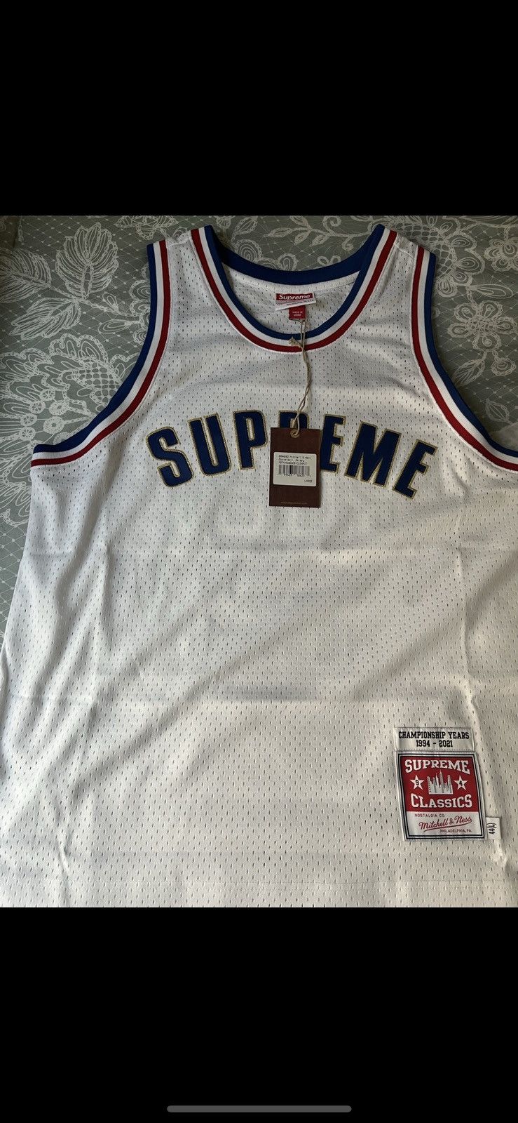 image of Mitchell Ness x Supreme Mitchell&ness Basketball Jersey White Size L, Men's