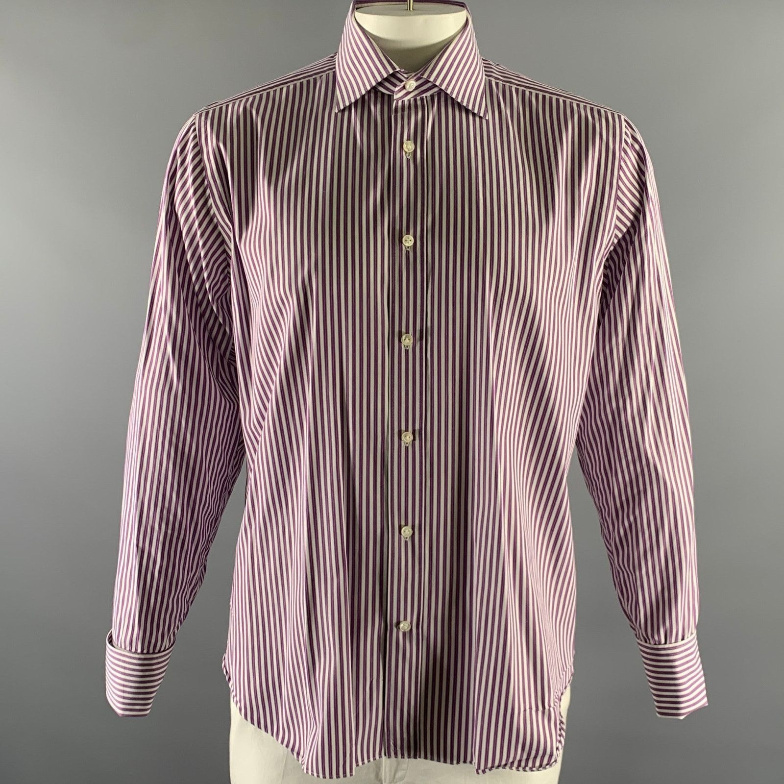 Other TRUZZI XL White Purple Stripe French Cuff Long Sleeve Shirt Size US XL / EU 56 / 4 - 1 Thumbnail