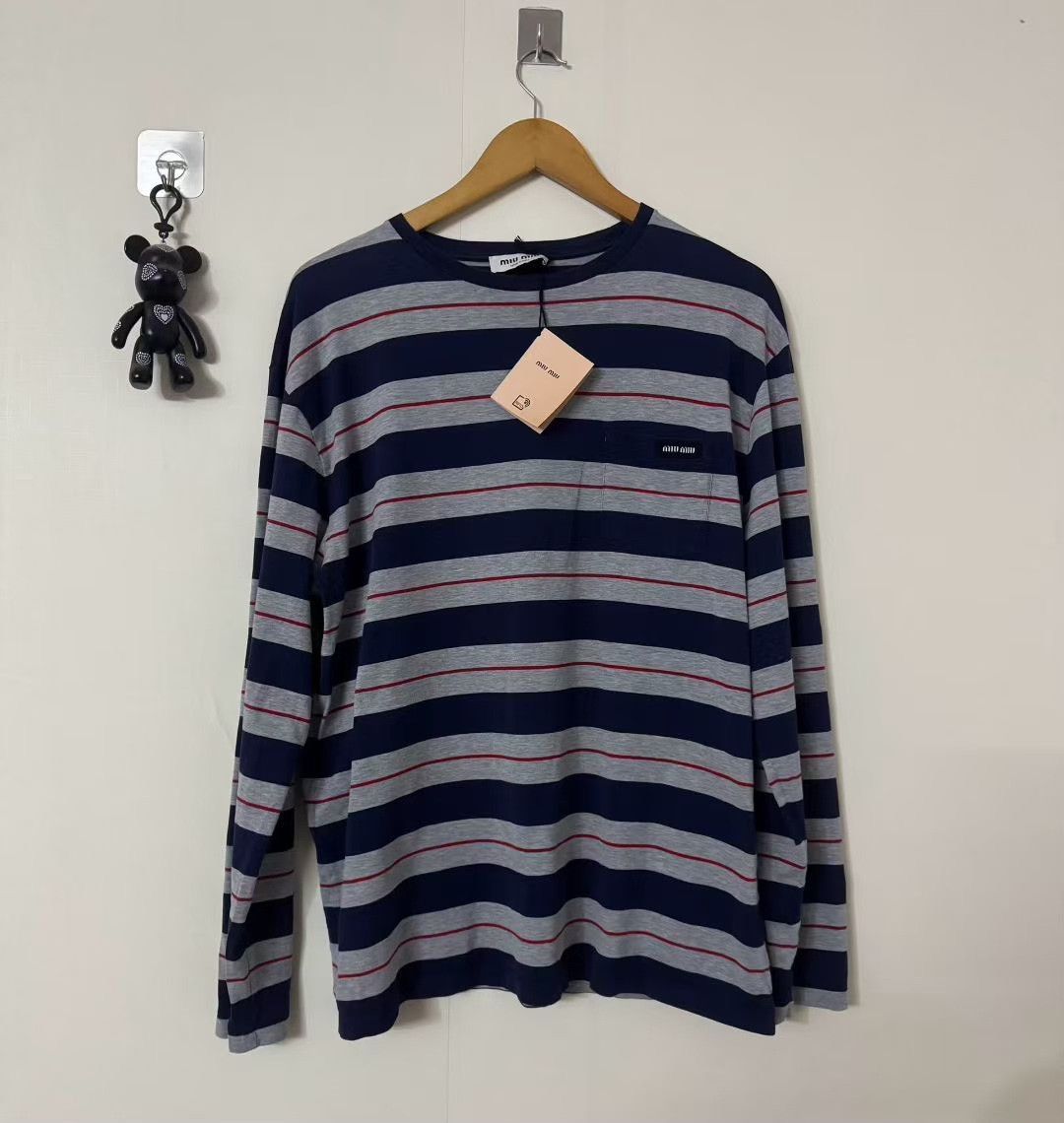 Miu Miu miumiu gray blue striped long sleeve shirt Size M / US 6-8 / IT 42-44 - 1 Thumbnail