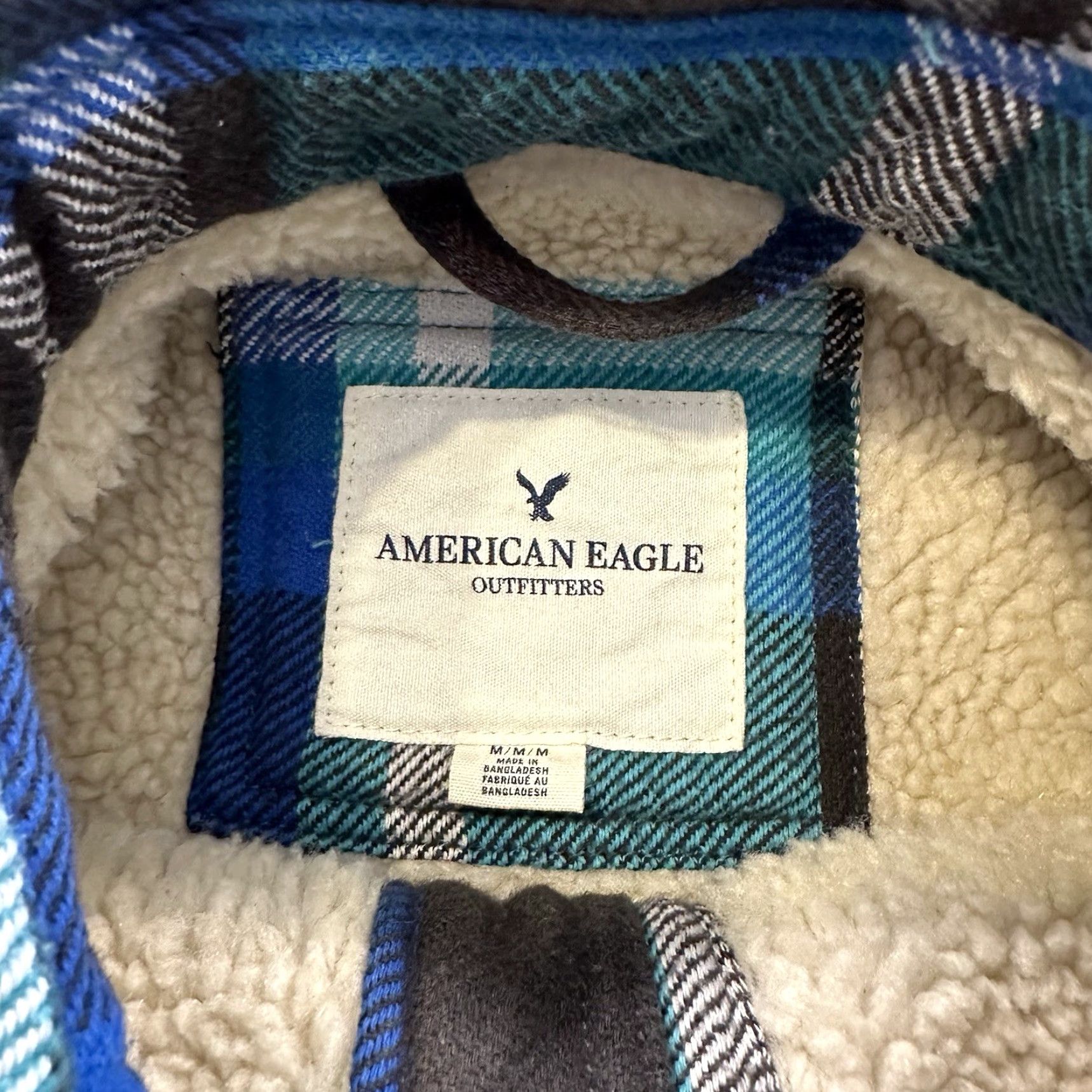 American Eagle Outfitters VINTAGE American Eagle Jacket Mens M Sherpa Lined Flannel Shirt Blue Green Plaid Size US M / EU 48-50 / 2 - 2 Thumbnail