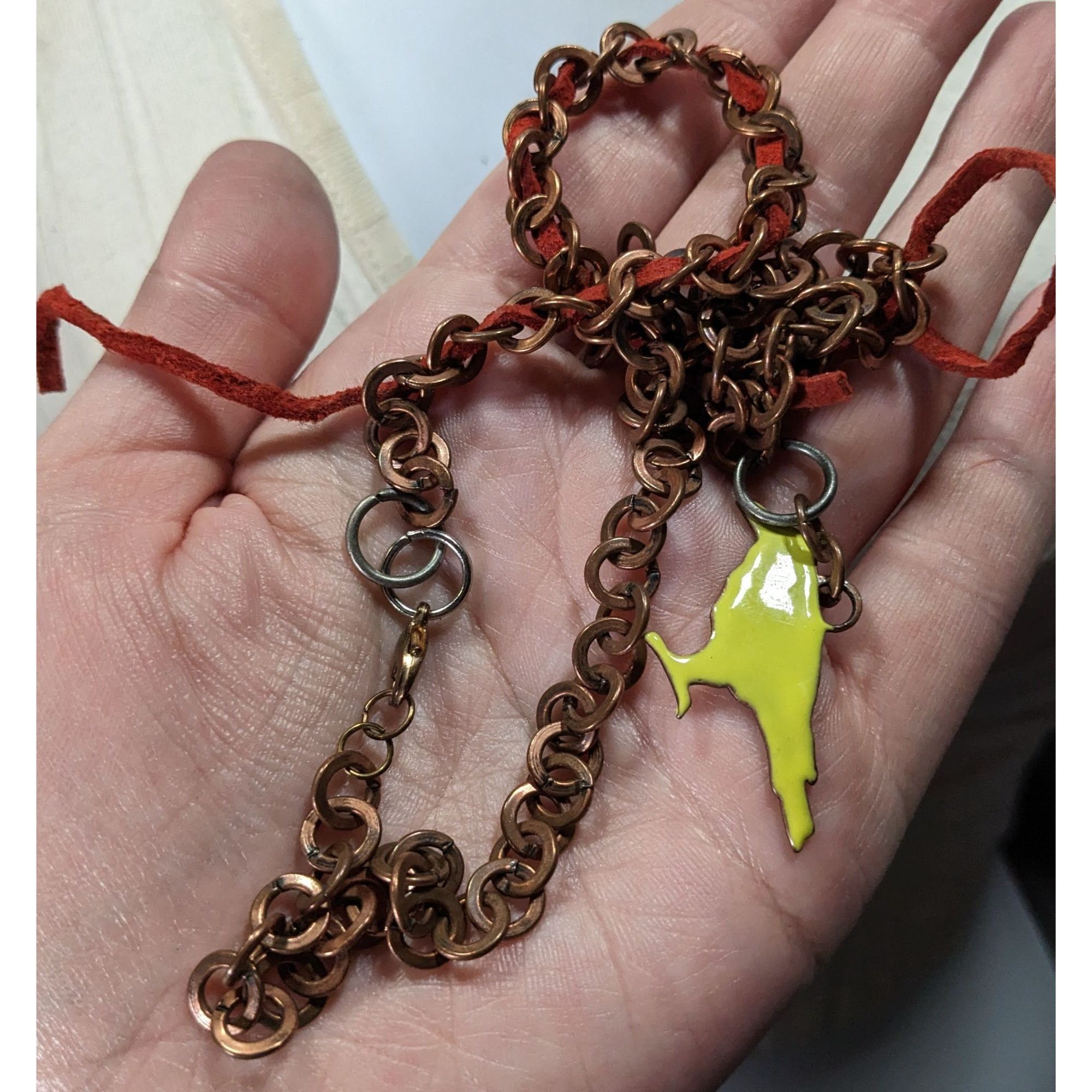Handmade Unique Handcrafted Copper Chain Necklace With Yellow Bird Pe Size ONE SIZE - 4 Thumbnail