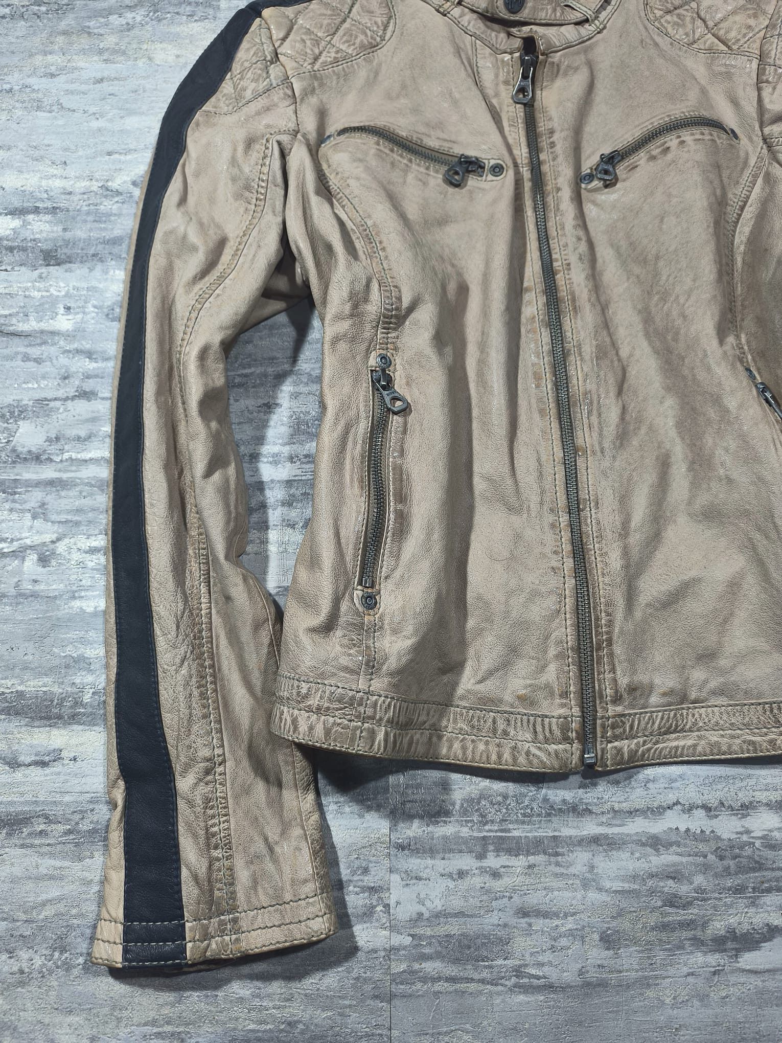 Leather vtg archive beige tan real leather moto racer jacket Size M / US 6-8 / IT 42-44 - 6 Thumbnail