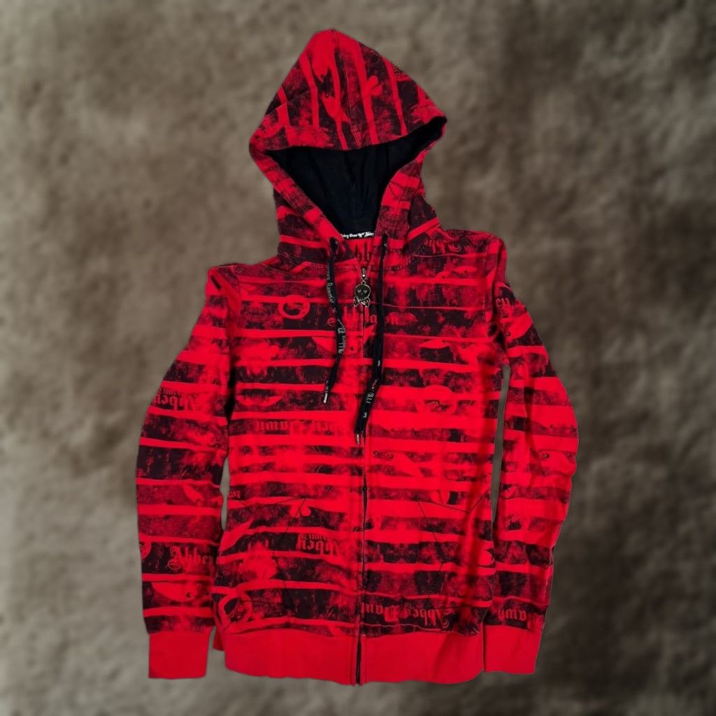 Abbey Dawn Hoodie Juniors M Red Skull Gothic Zip Sweatshirt Womens