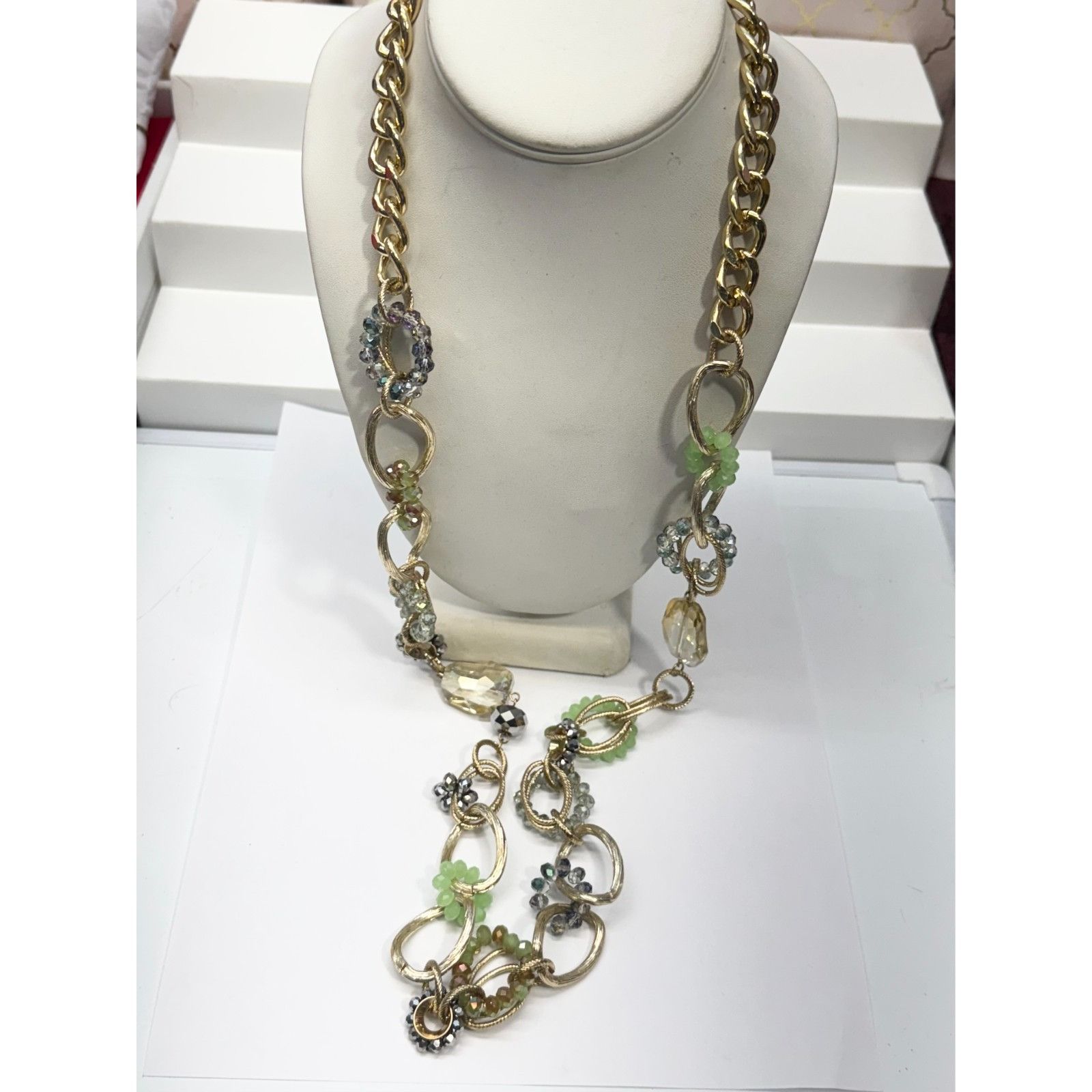 Vintage Vintage green crystal chain long necklace Size ONE SIZE - 6 Thumbnail