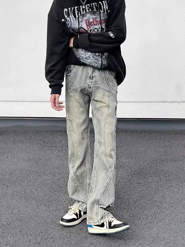 VIBE Washed and distressed patchwork micro flare jeans Size US 32 / EU 48 - 2 Thumbnail