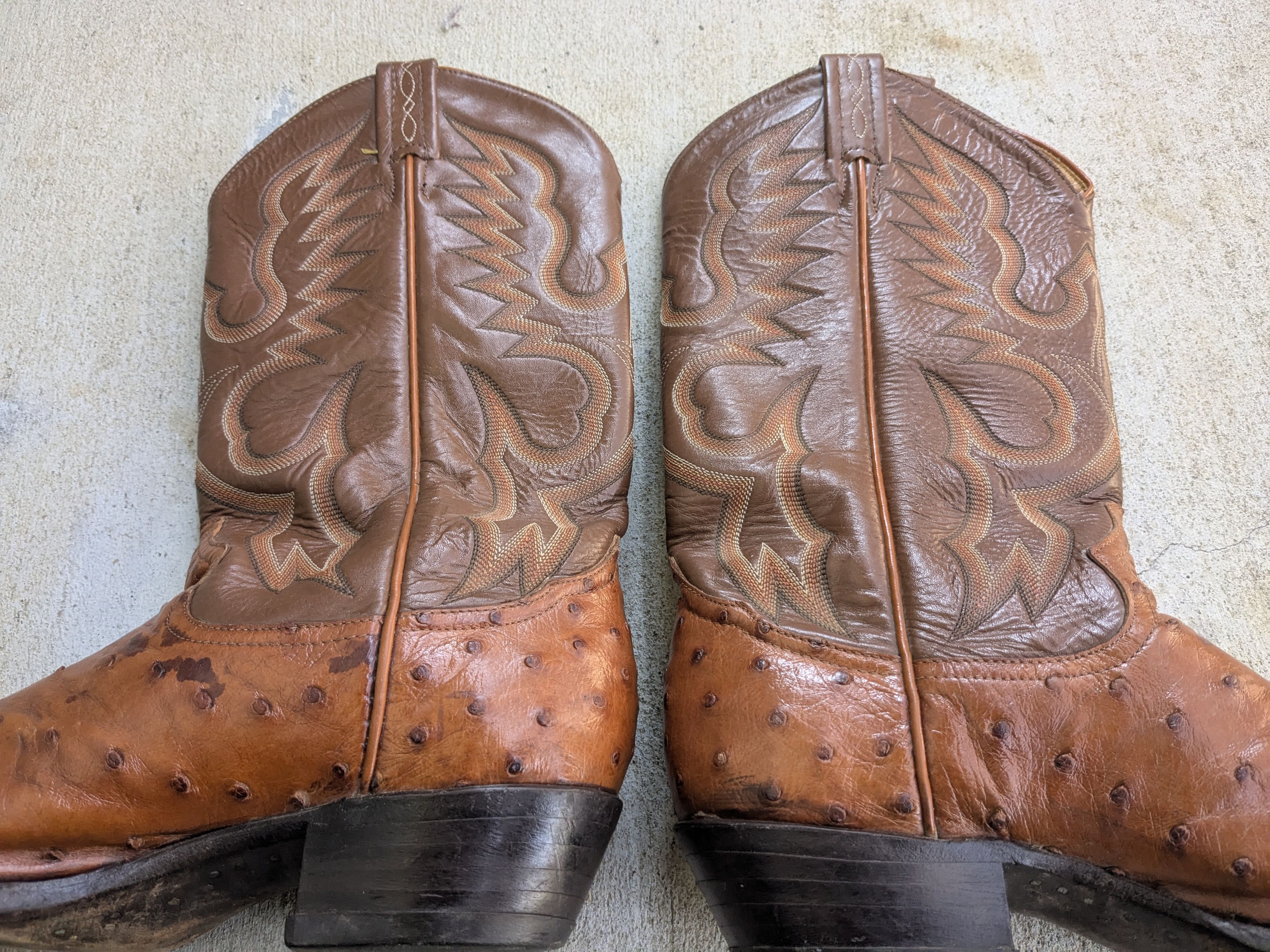Genuine Leather Tony Lama Cowboy Boots Brown 7 Wide Vintage Ostrich Leather Size US 7 / EU 40 - 7 Thumbnail