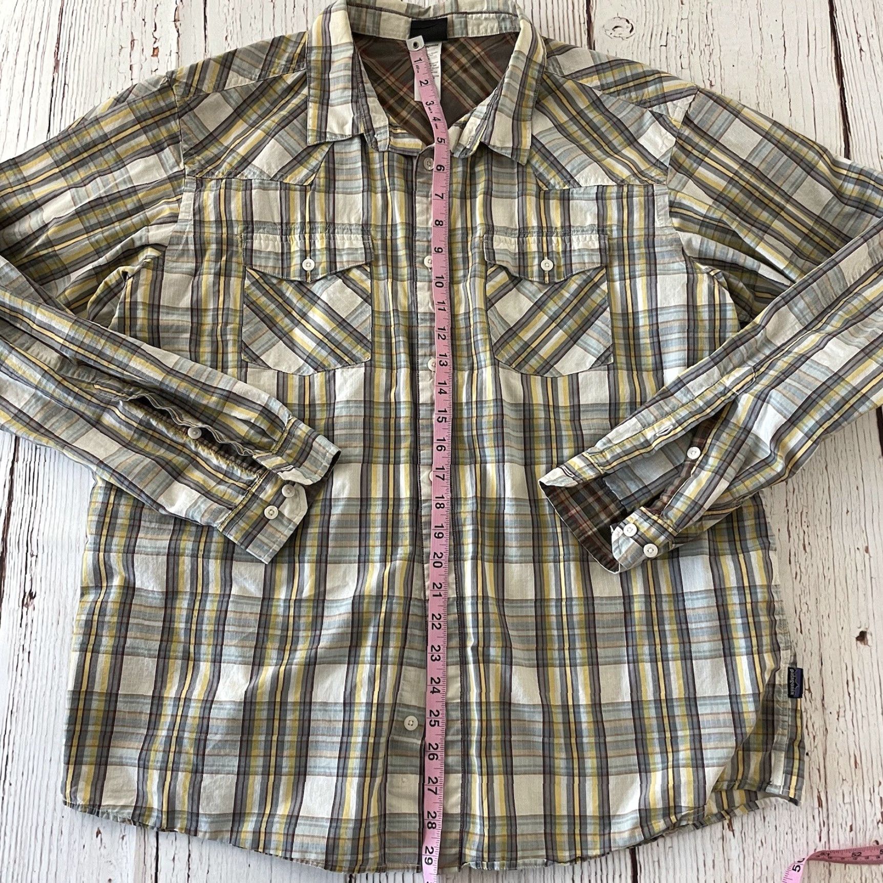 Patagonia Patagonia Plaid Shirt Men's XL Beige Yellow Button Front Long Sleeve Size US XL / EU 56 / 4 - 5 Thumbnail