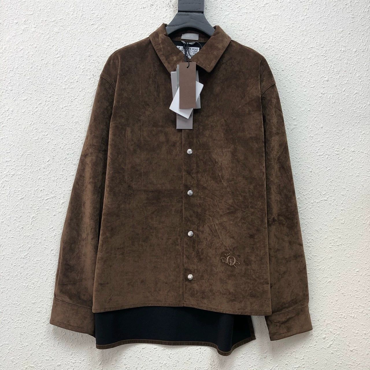 brown suede embroidered shirt jacket