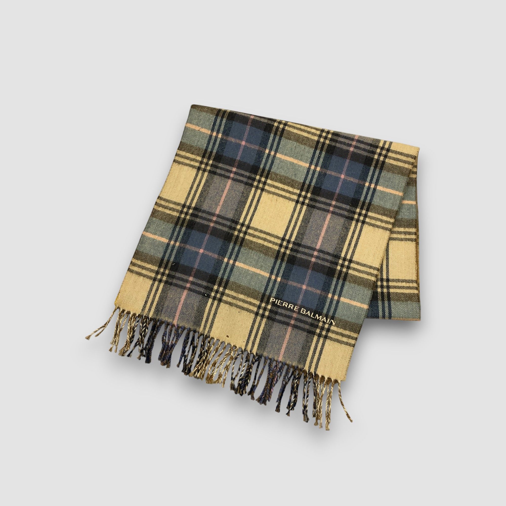 Japanese Brand Vintage Pierre Balmain Scarf Muffler Wool Plaid Neck Scarves Size ONE SIZE - 4 Thumbnail