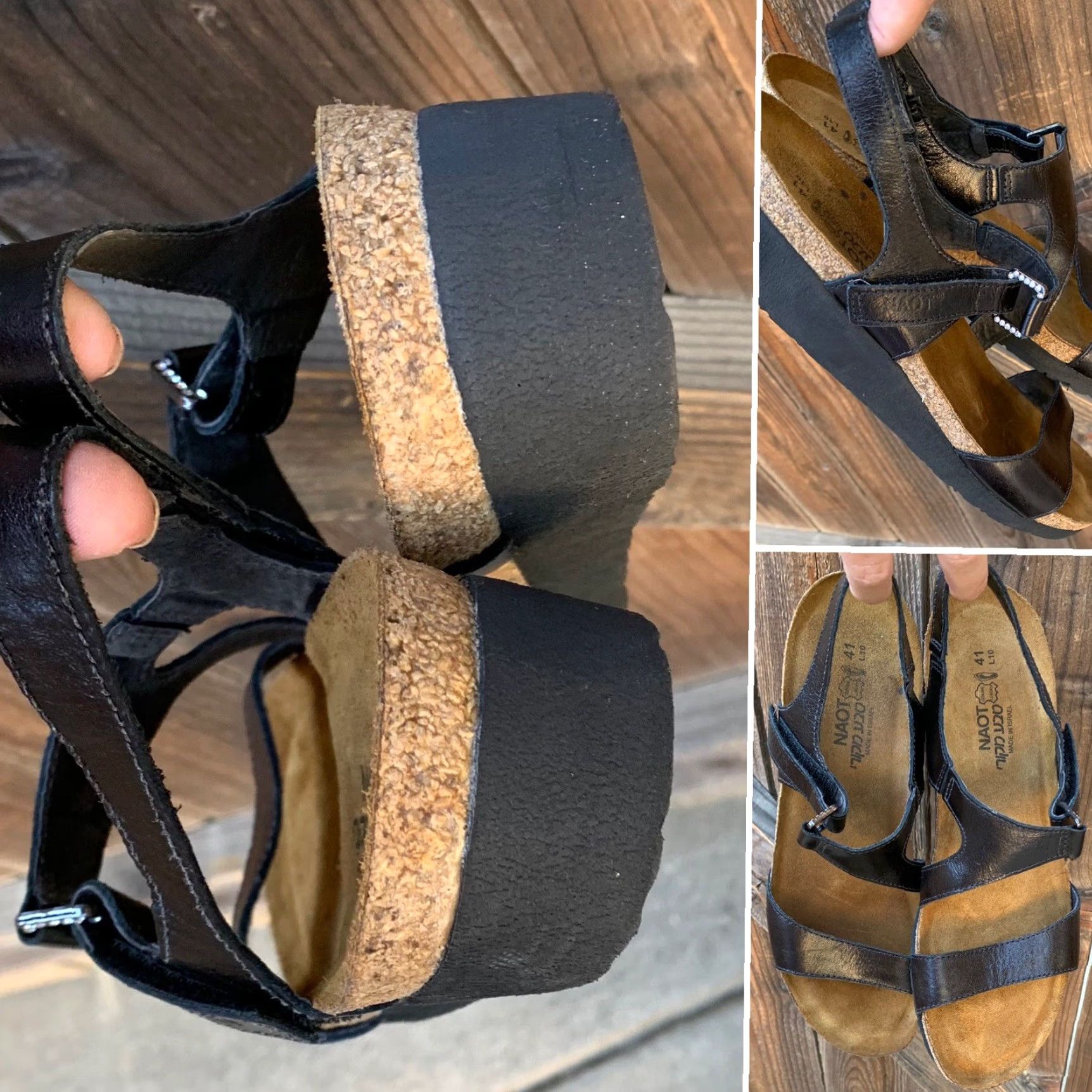 Vintage NAOT Pamela wedge Sandal Black Leather 41 Ladies 10 - Naot - Sandal - Wedge - Leather - Hook & Loop - Strappy - Travel Casual - Women - Vintage: No Size US 10 / IT 40 - 6 Thumbnail