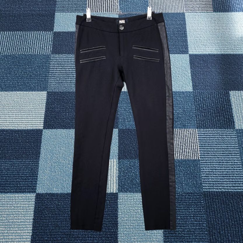 Paige Paige Pants Womens Black Mid Rise Ponte Stretch Ankle Leather Trim 28 Size 28" / US 6 / IT 42 - 1 Thumbnail