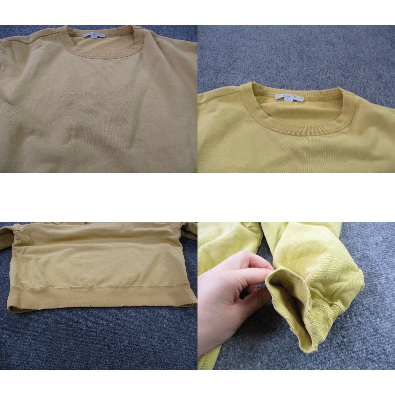 Allsaints All Saints Sweatshirt Womens M Yellow Cropped Pullover Logo Distressed Casual Size M / US 6-8 / IT 42-44 - 8 Thumbnail