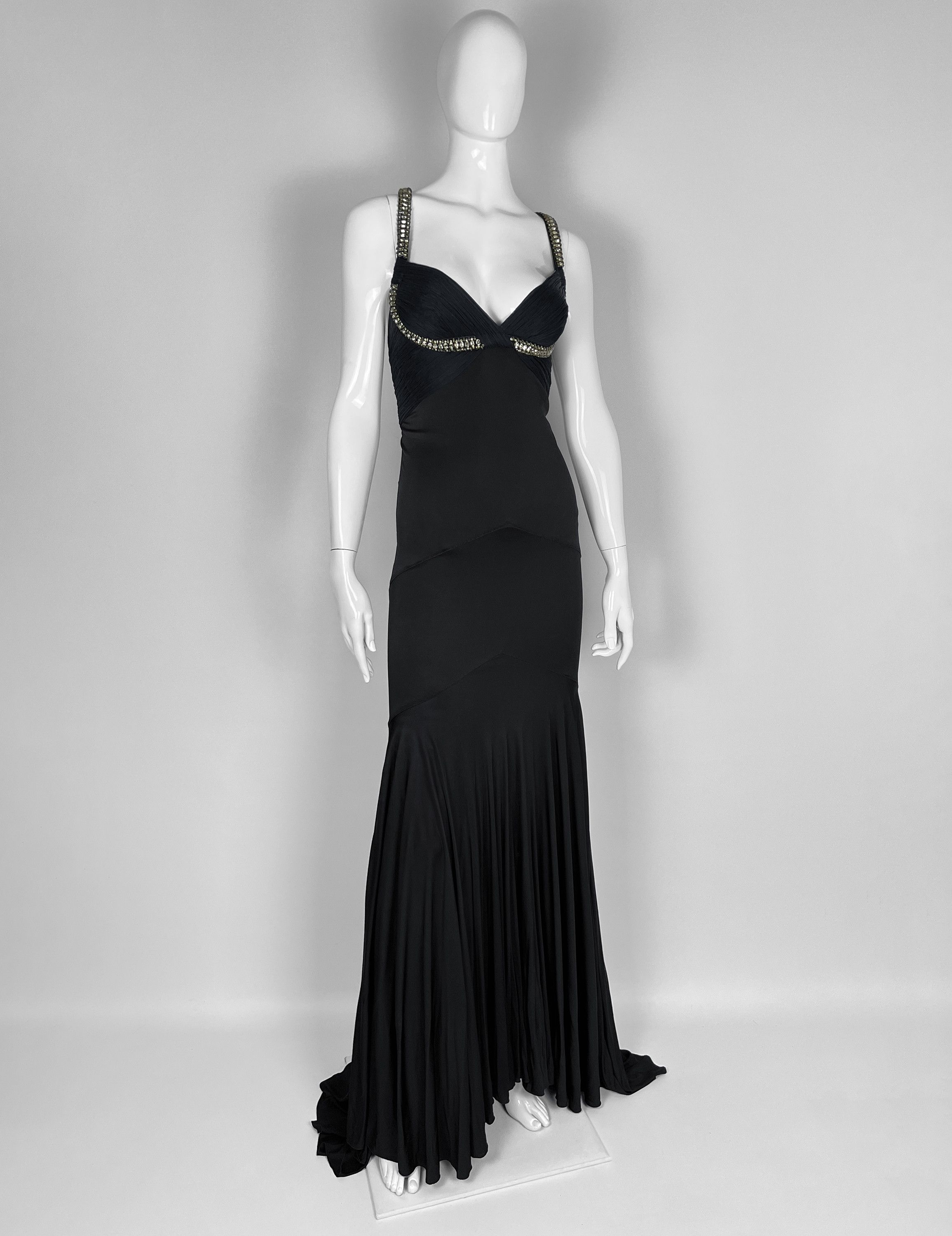 Roberto Cavalli S/S 2007 ARCHIVE PLEATED DRESS WITH DRAMATIC CRYSTAL GOWN Size S / US 4 / IT 40 - 5 Thumbnail