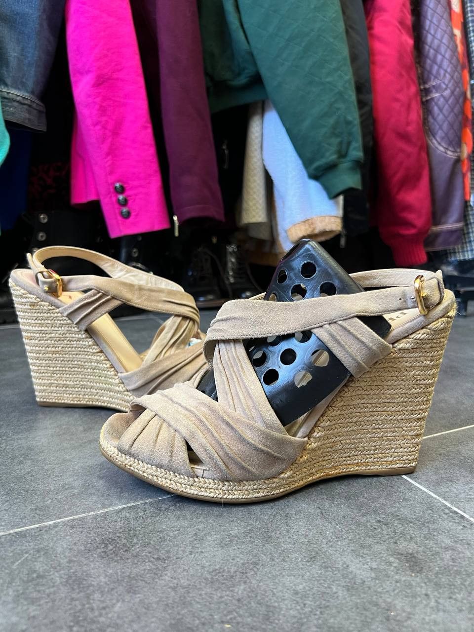 Prada Prada Womens Wedge Sandals Brown Shoes Canvas Platform Size US 10.5 / IT 40.5 - 1 Thumbnail