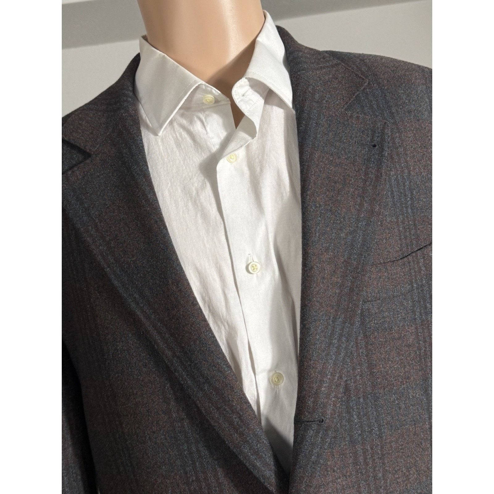 Brunello Cucinelli Brunello Cucinelli Burgundy Blue Flannel Plaid Blazer 44R Size 44R - 6 Thumbnail