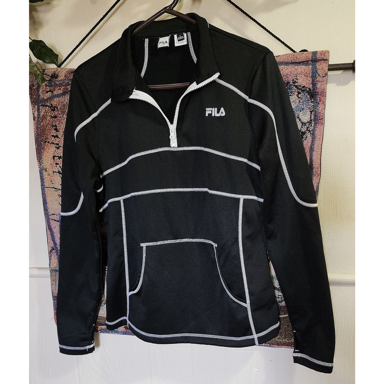 Fila Womens Fila Sport 1/4 ZIP running jacket Large black white Size L / US 10 / IT 46 - 1 Thumbnail
