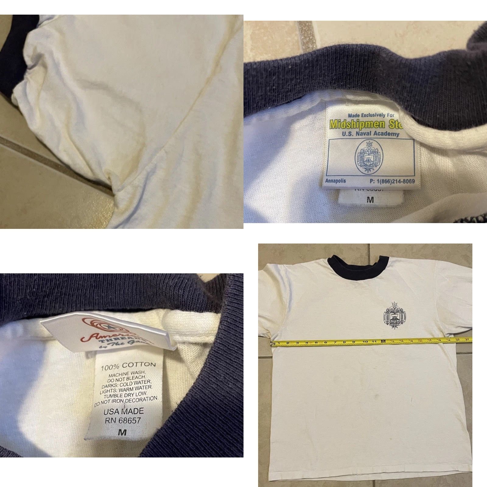 Vintage VINTAGE US Naval Academy Faded Ringer Shirt XS White Military Army School Biker Grunge Shirt Mens XS Size US XS / EU 42 / 0 - 9 Thumbnail