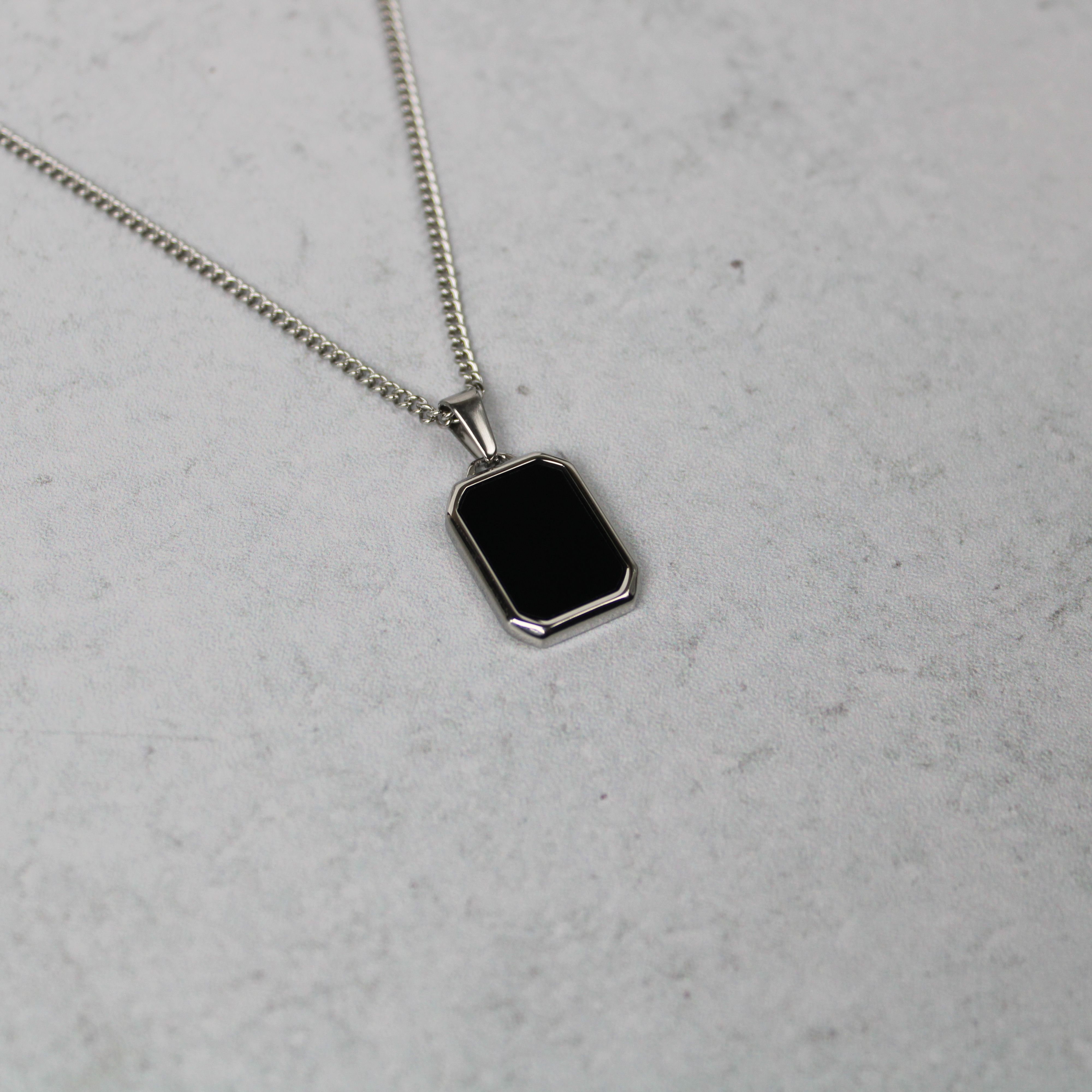Jewelry Silver Onyx Pendant Chain Necklace Size ONE SIZE - 3 Thumbnail