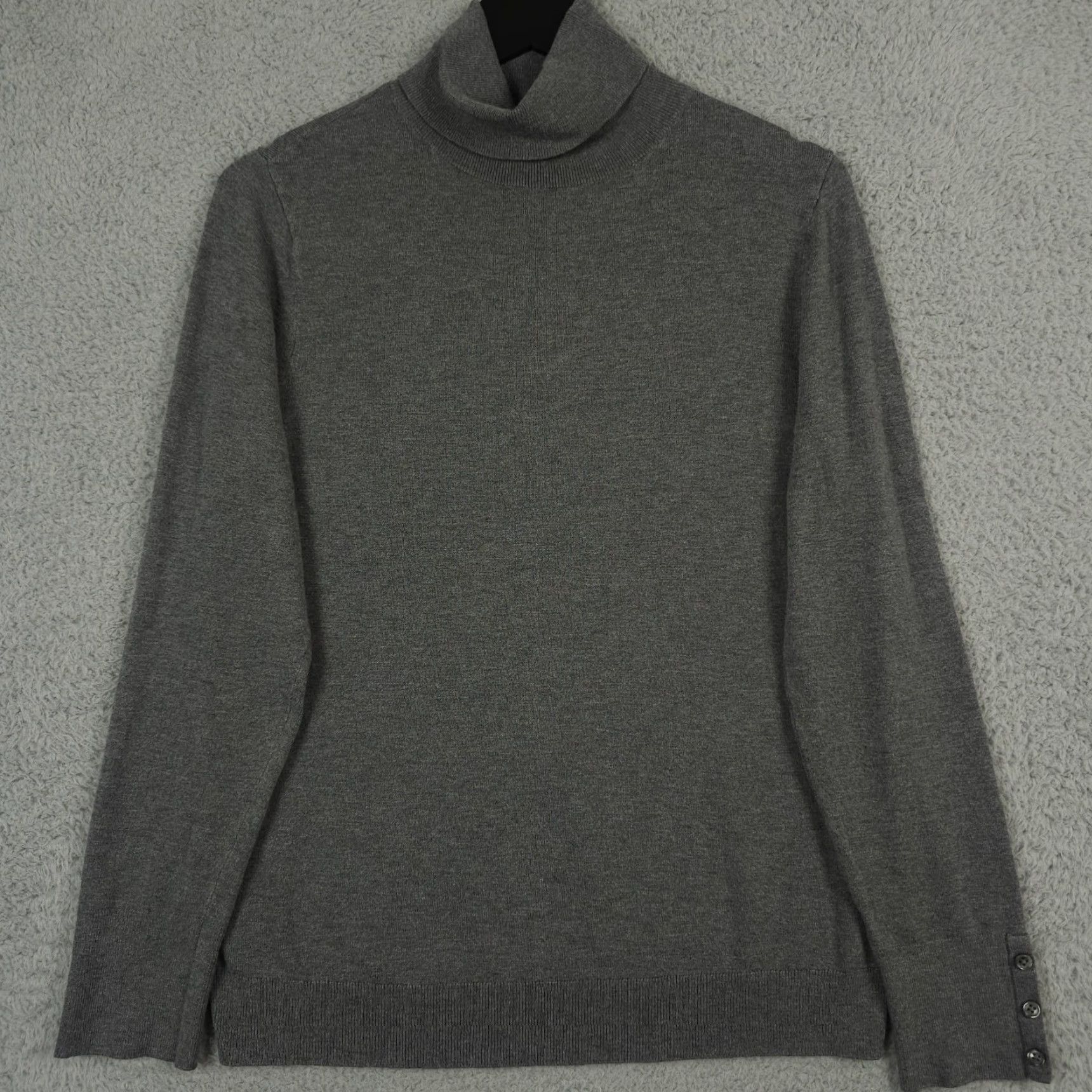Ann Taylor Ann Taylor Sweater Womens XL Gray Turtleneck Button Cuff Lightweight Pullover Size XL / US 12-14 / IT 48-50 - 2 Thumbnail