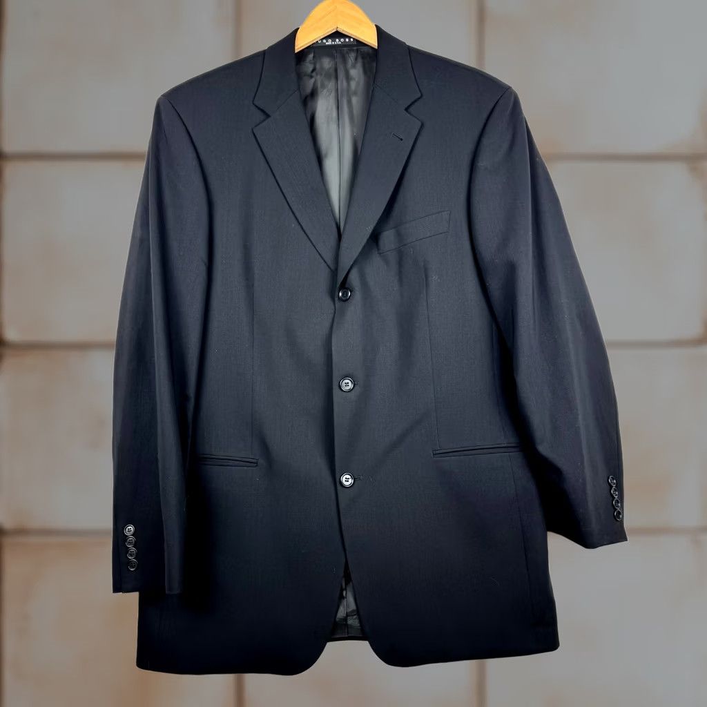 Hugo Boss VINTAGE BOSS by Hugo Boss Mens 42L Einstein Wool Black Suit Coat Blazer Jacket USA Size 42R - 1 Thumbnail
