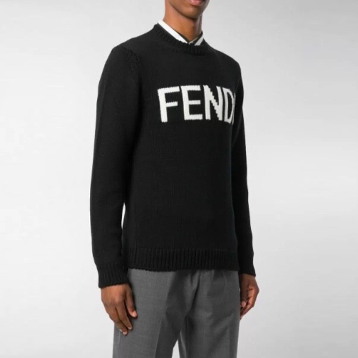 Fendi Fendi Black FF 2 Stripe Neck Wool Sweater Size 52 Size US L / EU 52-54 / 3 - 6 Thumbnail