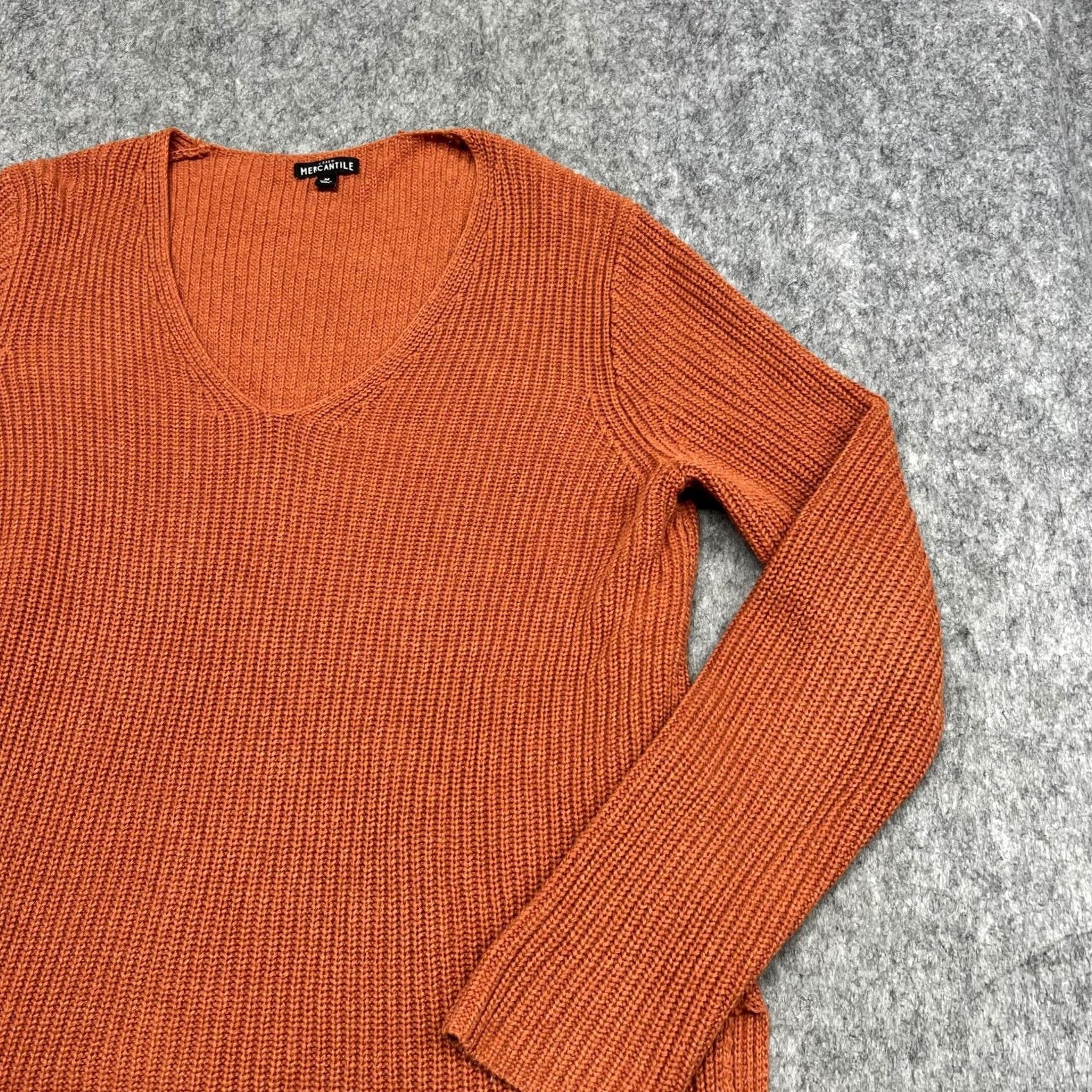 Vintage J.CREW Mercantile Sweater Womens M Orange Cotton V-Neck Chunky Knit Pullover Sweater Size M / US 6-8 / IT 42-44 - 7 Thumbnail