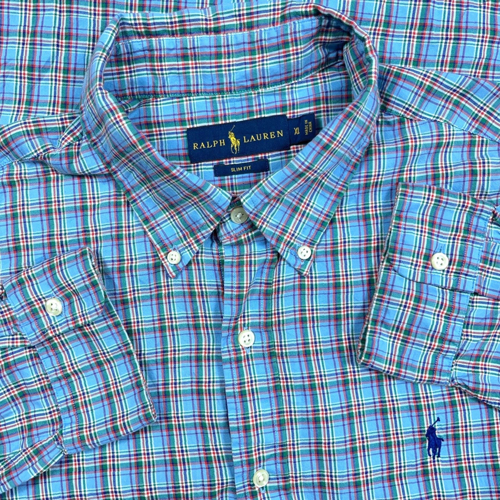 Ralph Lauren Ralph Lauren Oxford Shirt Men XL Slim Fit Blue Plaid Button Up OCBD Preppy Dress Shirt Size 46R - 2 Thumbnail