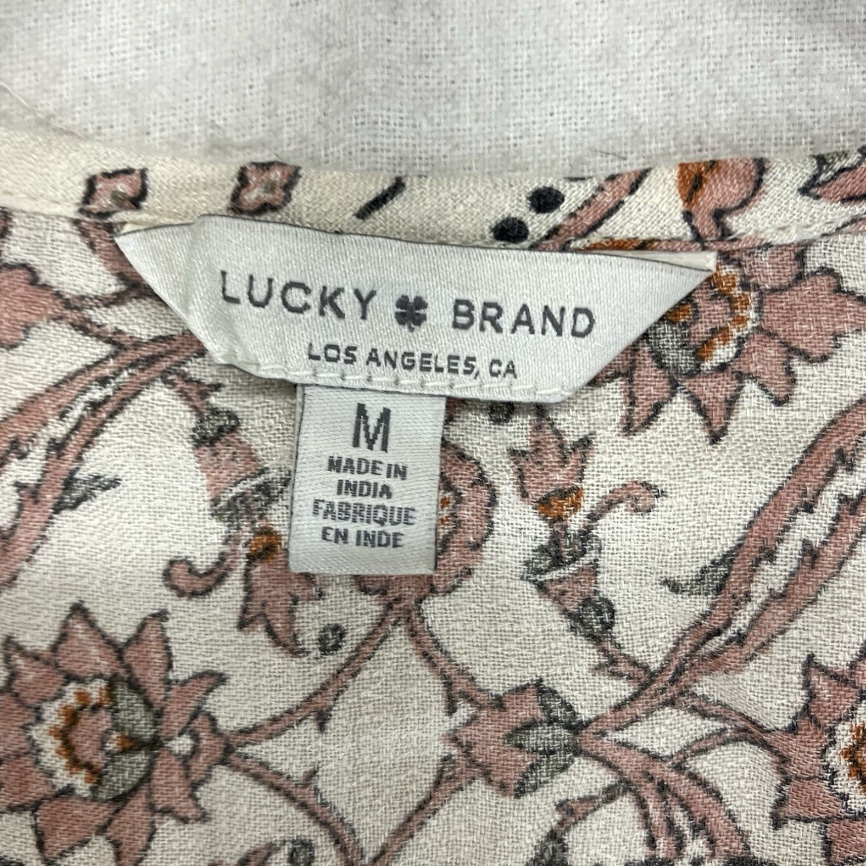 Lucky Brand Lucky Brand Tank Women M Beige Viscose Button Front 90s Geometric Daisy Boho Casual Summer Womens Size M / US 6-8 / IT 42-44 - 3 Thumbnail