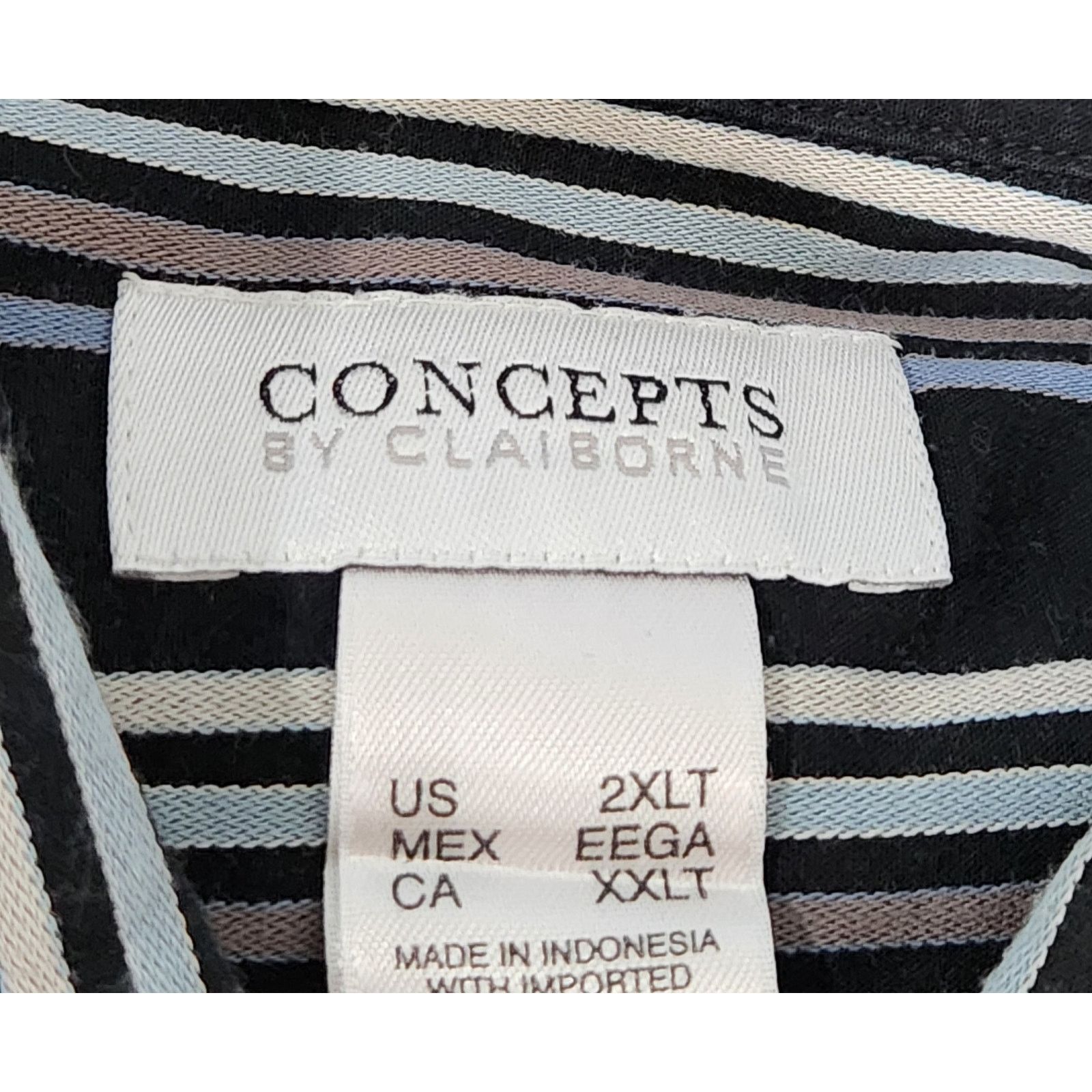Other Concepts By Claiborne Black Blue Striped Button Shirt 2XLT Size US XXL / EU 58 / 5 - 4 Thumbnail
