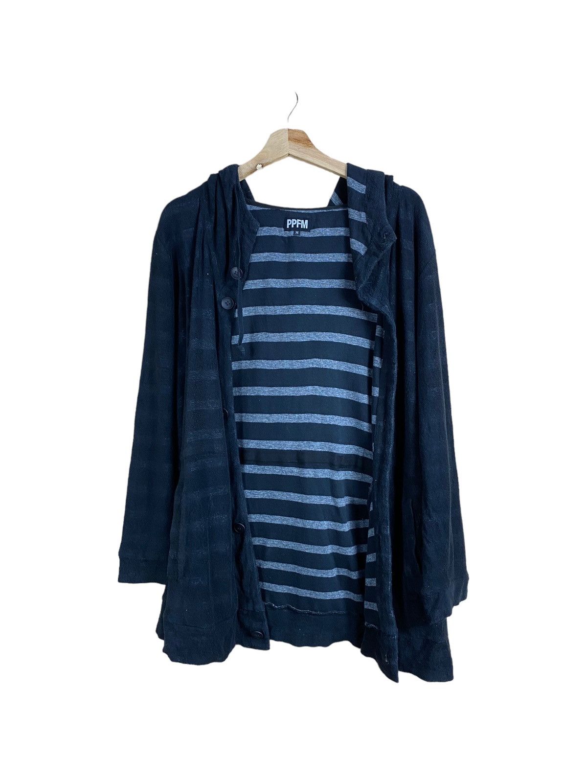 Japanese Brand PPFM STRIPED CARDIGAN HOODIE Size US L / EU 52-54 / 3 - 1 Thumbnail