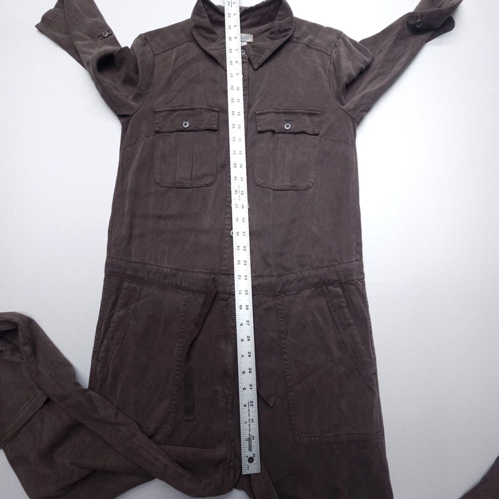 Vintage Sundance Jumpsuit Womens Small Brown Coveralls Twill Lyocell Viscose Roll Tab Sleeve 3/4 Swing Bohemian Hippie Outdoor Casual Travel Pockets Size 28" / US 6 / IT 42 - 7 Thumbnail