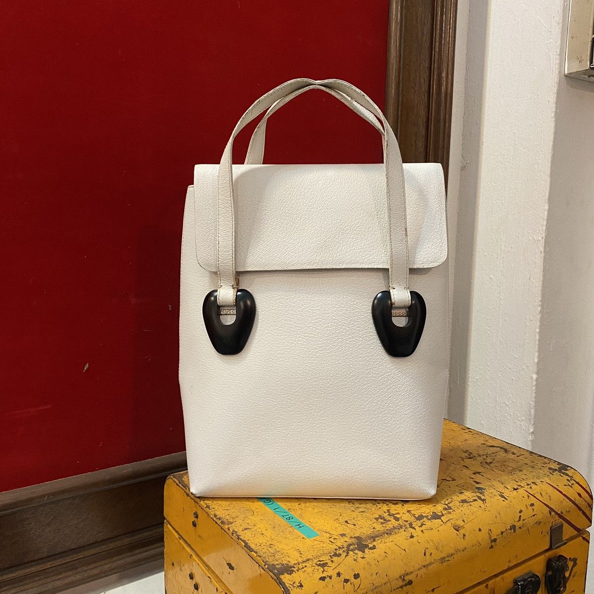Gucci Vintage Ivory Leather Top Handle Tote Bag