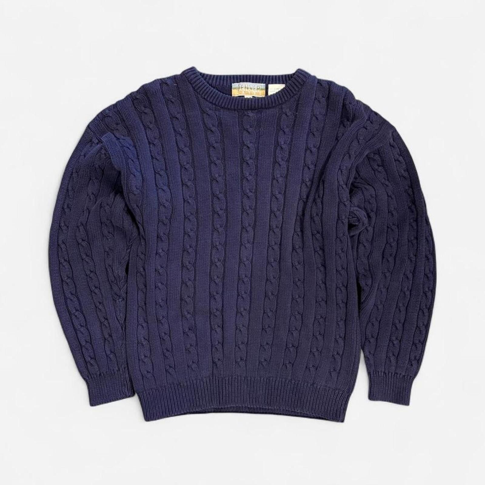 Vintage 90s Vintage Navy Cable Knit Size US L / EU 52-54 / 3 - 1 Thumbnail