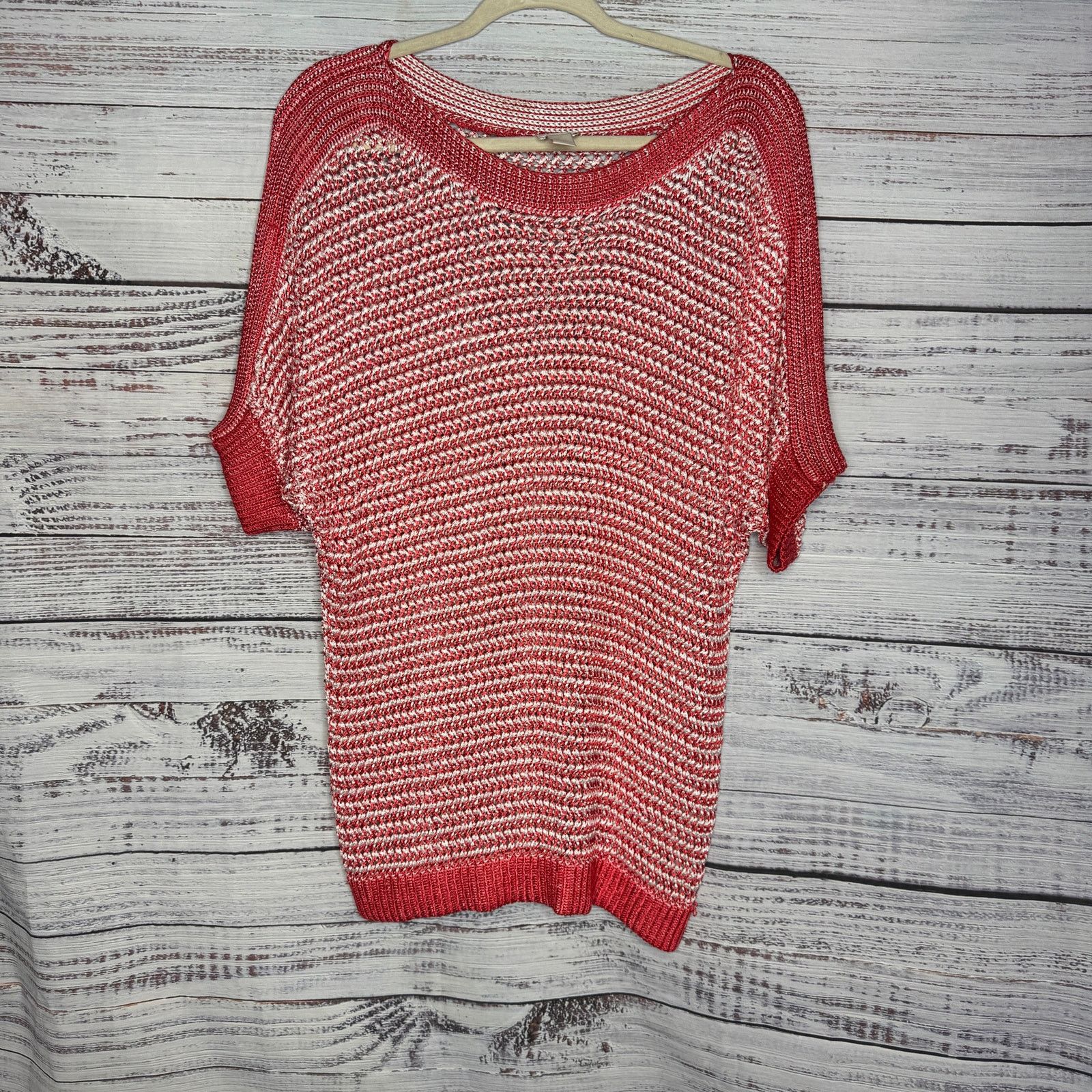 Chicos Chico’s Open Weave Knit Top Short Sleeve Pullover Sweater Lg Size L / US 10 / IT 46 - 1 Thumbnail