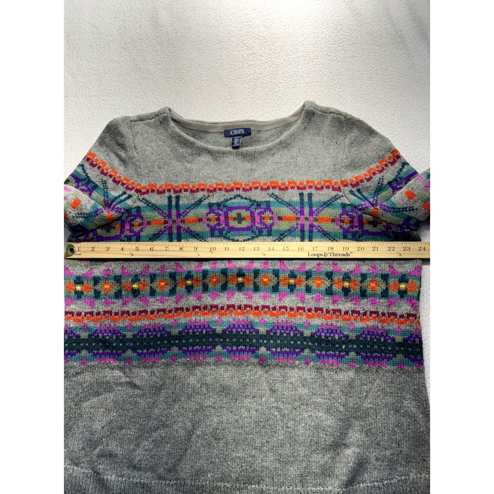 Chaps Chaps Women Fair Isle Sweater 2XL Gray Pullover Size XXL / US 16-18 / IT 52-54 - 6 Thumbnail