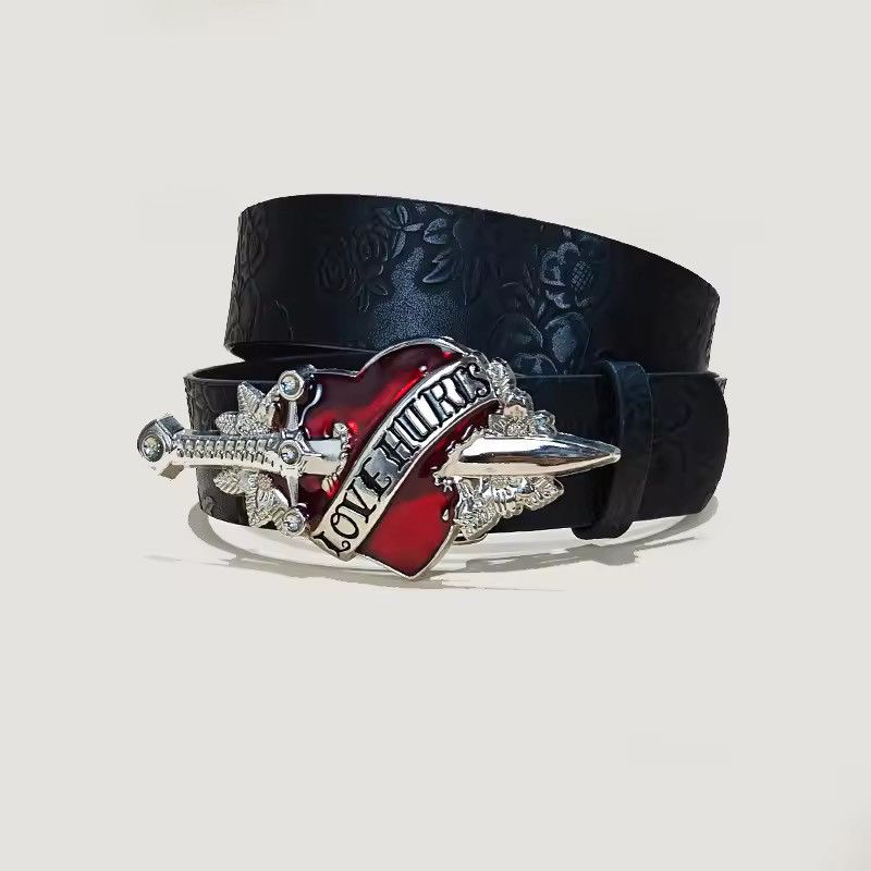 Leather Harajuku Gothic Y2K Punk Leather Belt Size ONE SIZE - 1 Thumbnail