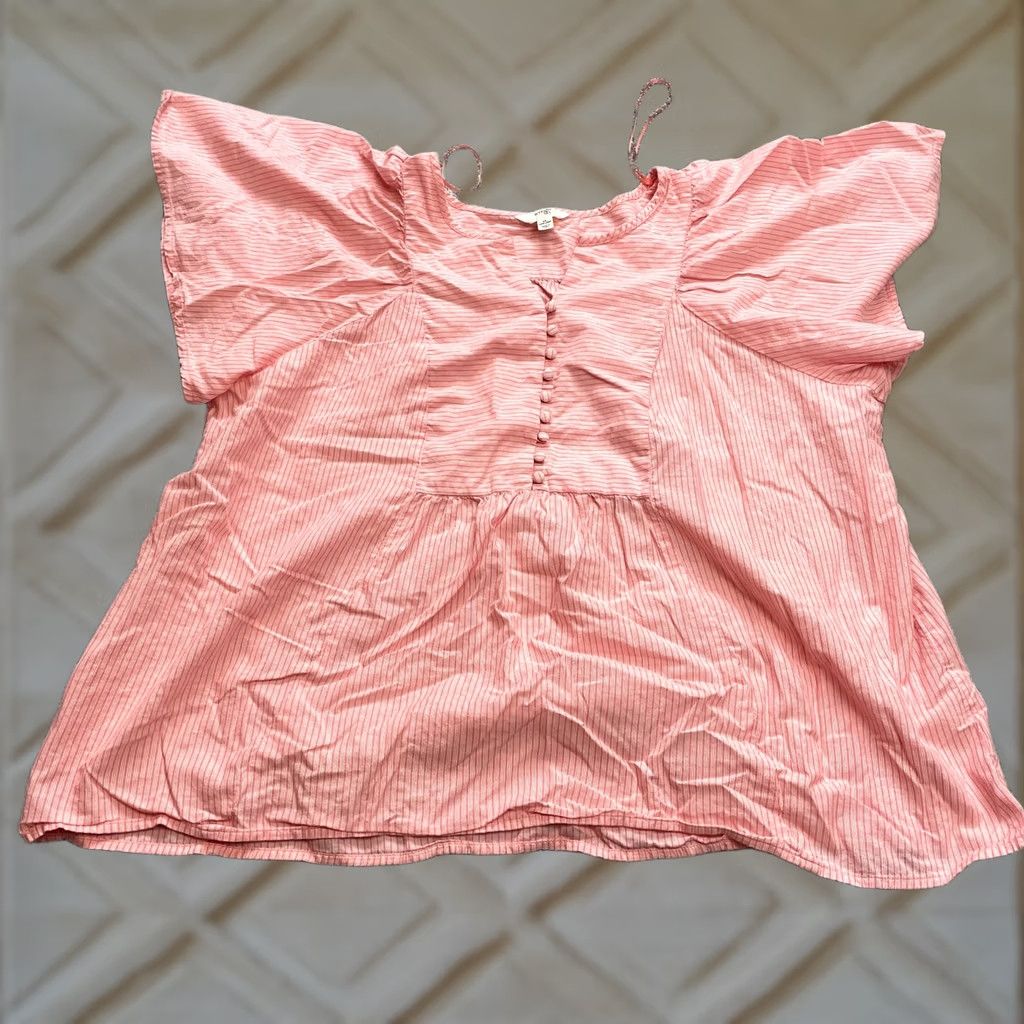 Vintage Terra & Sky Blouse Shirt Womens 1X 16W-18W Pink Cotton Top Knit Long Sleeve V-Neck Button Casual Style Basic Size XL / US 12-14 / IT 48-50 - 1 Thumbnail