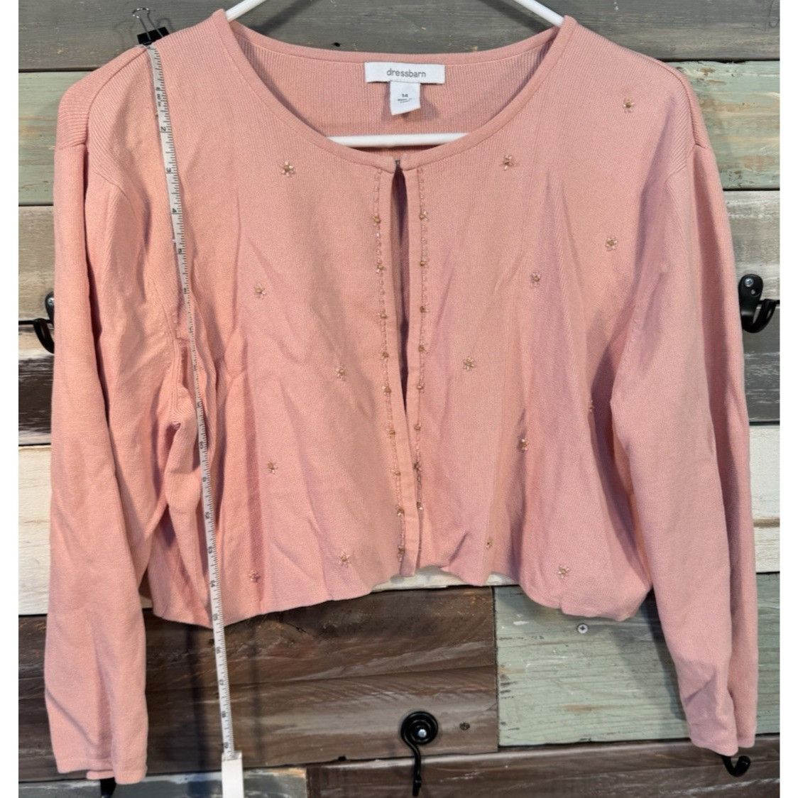 Other Dressbarn Women’s 14 Beaded Sweater Cardigan Light Pink USED Size XL / US 12-14 / IT 48-50 - 6 Thumbnail