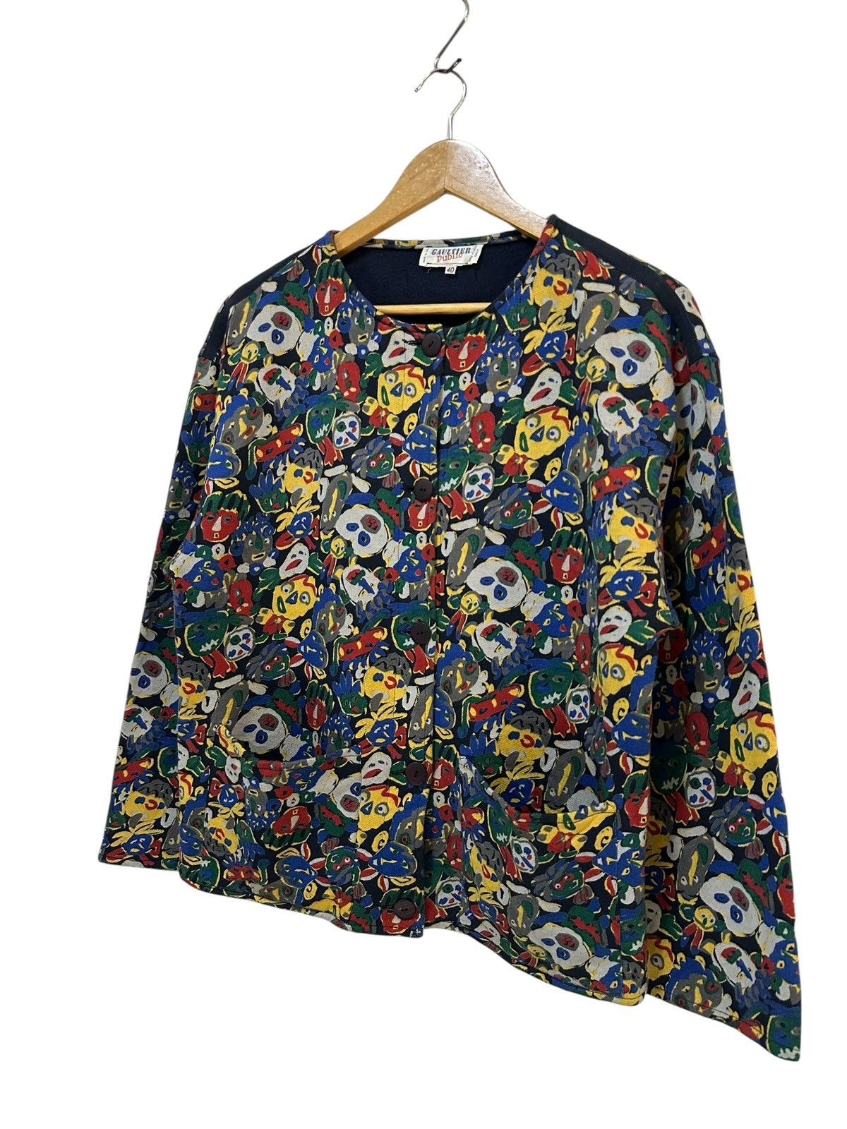 Jean Paul Gaultier Jean Paul Gaultier Public Multicolor Mask Print Jacket 80s Size US M / EU 48-50 / 2 - 2 Thumbnail
