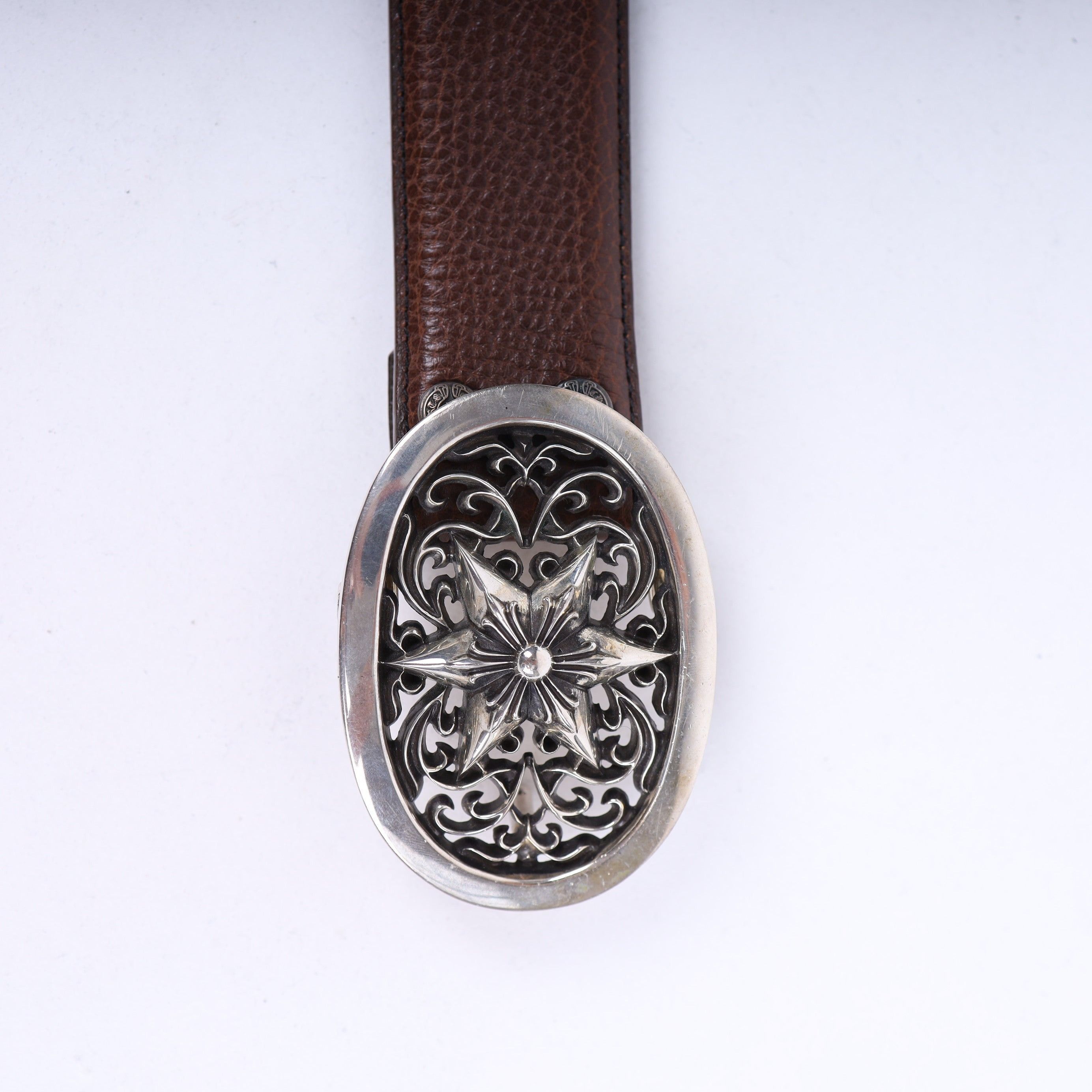 Chrome Hearts Chrome Hearts Star Oval Cross Brown Belt Size 38 - 6 Thumbnail