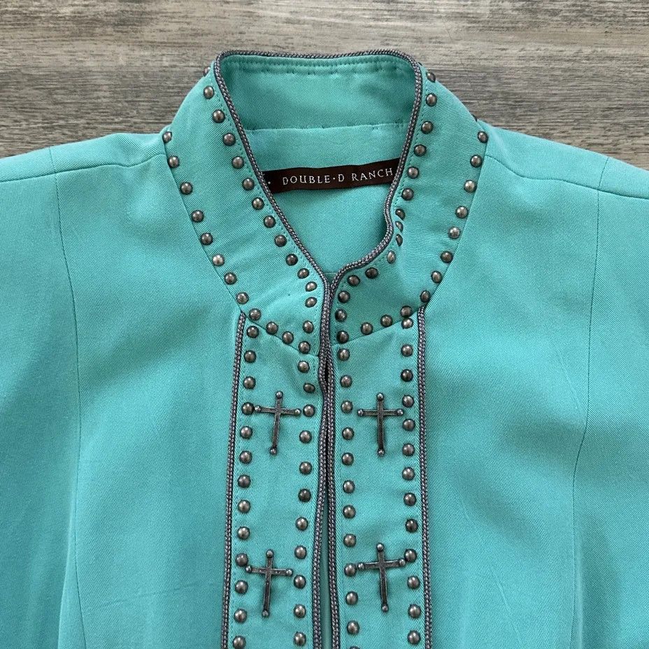 Double D Ranch Vintage Double D Ranch Studded Cross Turquoise Jacket Size L / US 10 / IT 46 - 2 Thumbnail