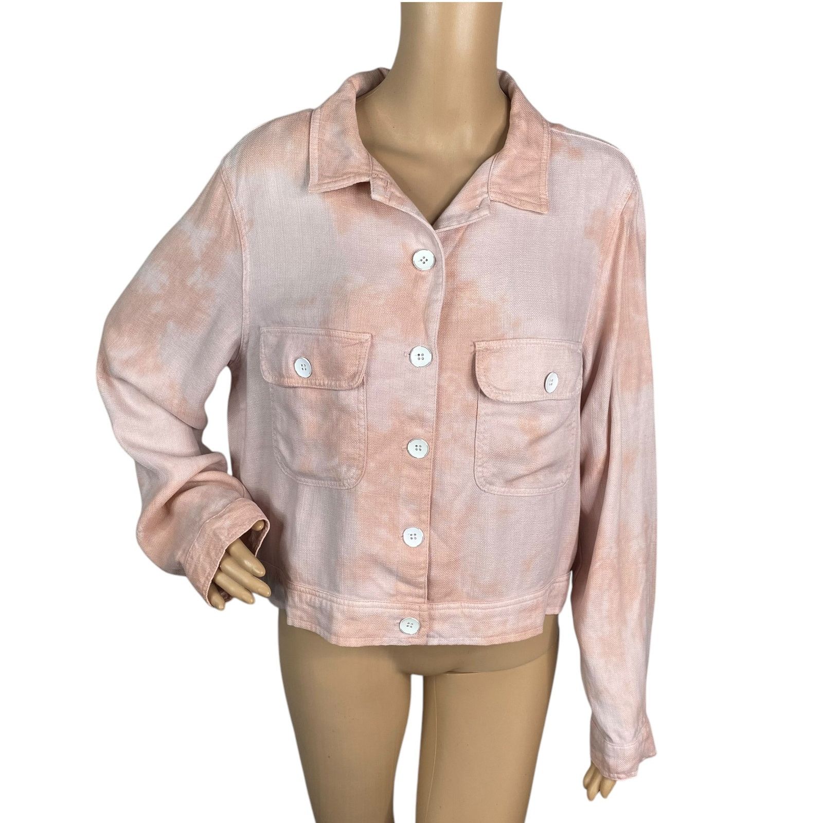 Bella Dahl Bella Dahl Pink Tie Dye Button Up Tencel Jacket Coat SZ L Size L / US 10 / IT 46 - 1 Thumbnail