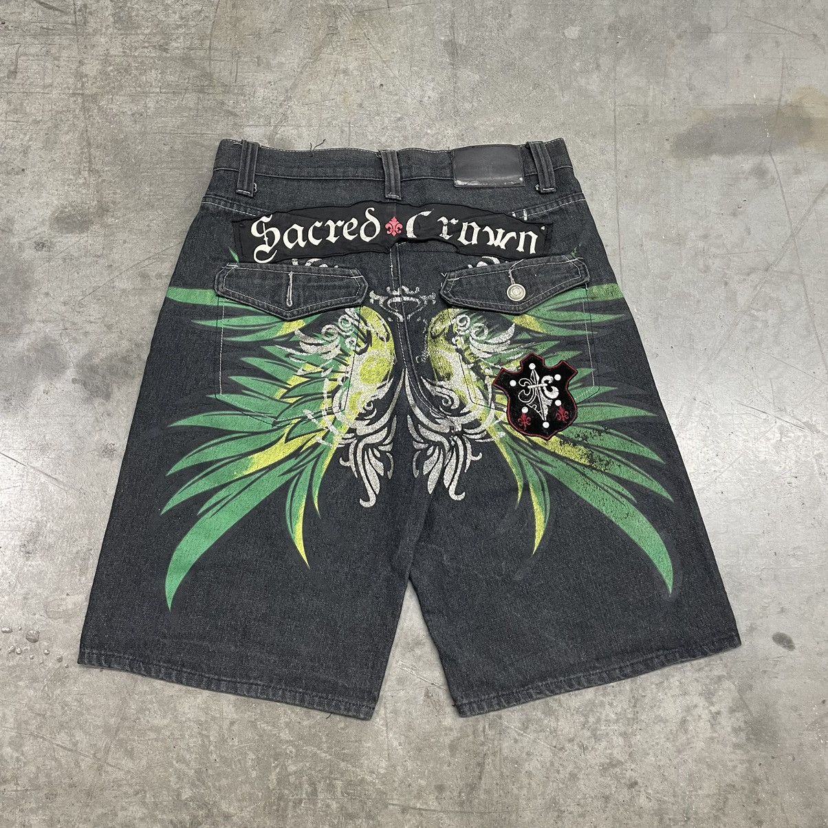 image of Jnco x Vintage Y2K Tribal Chams Jeans Denim Shorts Black, Men's (Size 32)