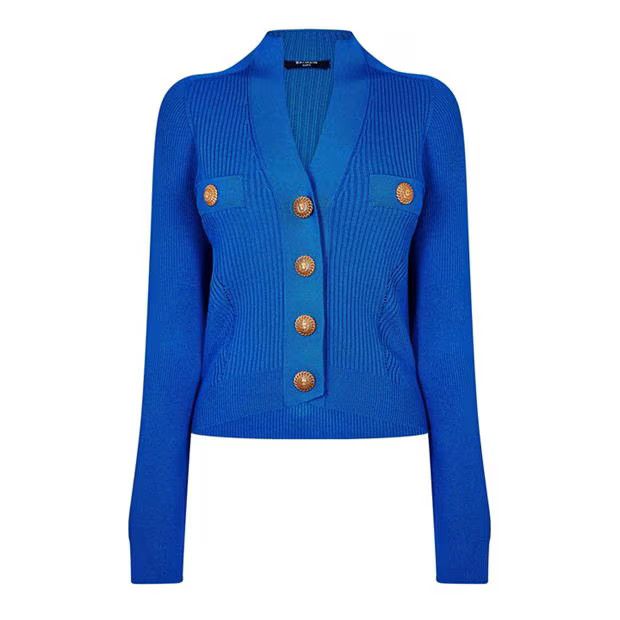 Balmain o1g2r1mq0924 Button Knit Cardigan in Blue Size L / US 10 / IT 46 - 1 Thumbnail